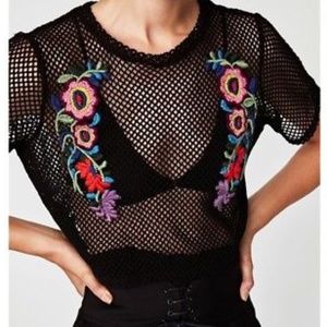 Zara fishnet embroidered crop top